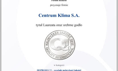 Producent systemów wentylacyjnych nagrodzony godłem "Najwyższa Jakość 2011"